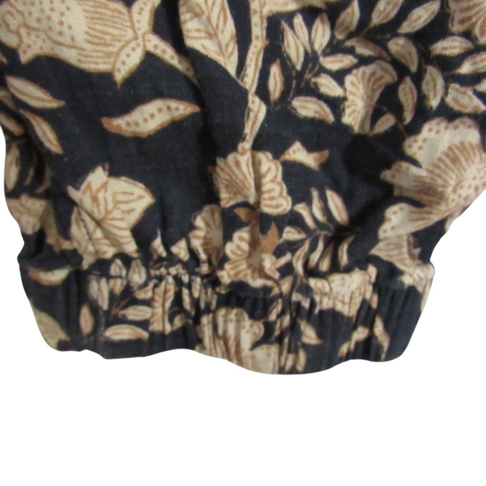 Faherty Savoie Floral Jumpsuit Linen Blend Navy Long Sleeve XS Drawcord Comfort - Picture 8 of 12